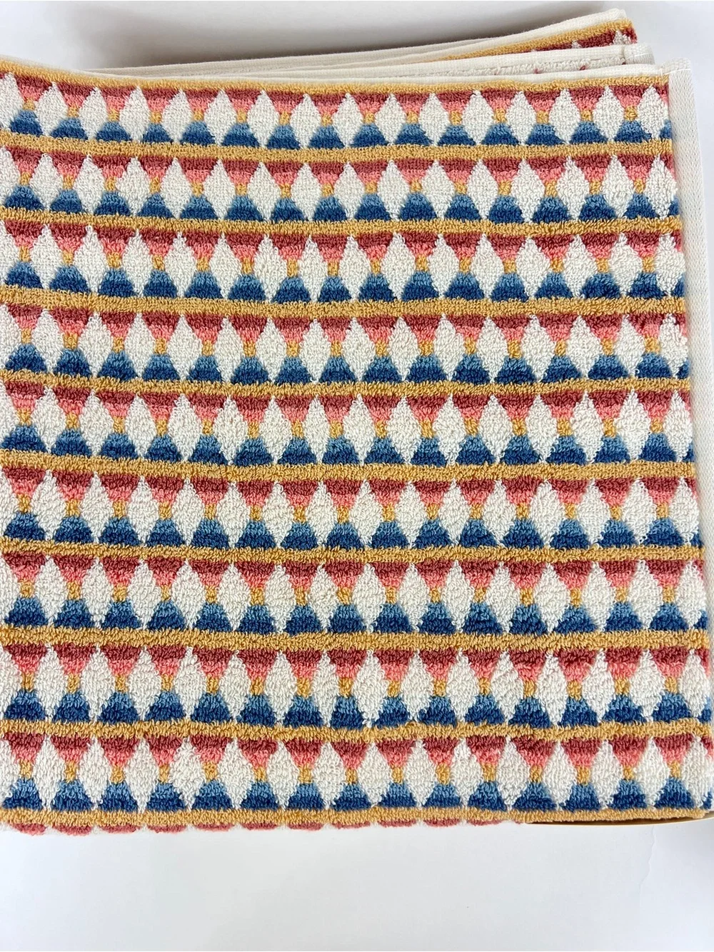 Rachel Zoe Geometric Bath Towel Set Blue Rust Cream 100% Cotton 2 Pc NEW
